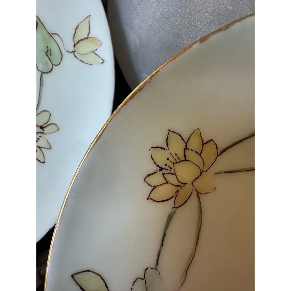 Antique MZ Austria bunny dessert Plates Set of 2 White Gold Gilt children 7”
